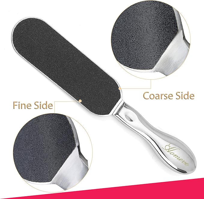 Homeve Professional Pedicure Large Foot File - Reusable Stainless Steel Feet Rasp with 20 Replaceable Coarse-Fine Double Callus Remover