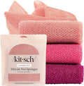 Kitsch African Net Sponge – Exfoliating Body Scrubber for Cleansing & Gentle Daily Exfoliation – Stretchable Bath Sponge for Hard-to-Reach Areas, Long-Lasting Shower Essential - Berry Pink, 3 Pcs