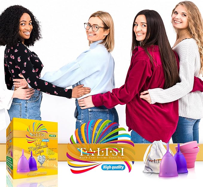 Talisi Reusable Menstrual Cups - Set of 2 Period Cups for Women with Collapsible Sterilization Menstruation Cup for Beginners - Feminine Hygiene Alternative to Tampon and Pad - Regular and Heavy Flow