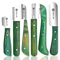 FLAMIA & JABZ FJ Professional Stripping Knife kit (6 pieces set) for Dogs & Pets, Wooden Handle Grip with Stainless Steel Blade (Right handed) (Green)