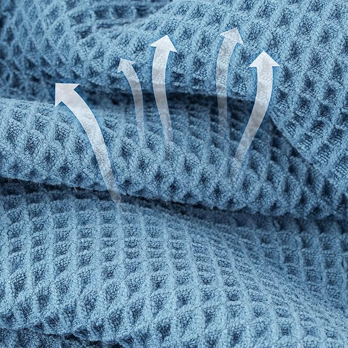 Microfiber Waffle Face Towels, 4 Pieces, Soft, Absorbent, Fast Drying, Lint Free 430 GSM (Blue)
