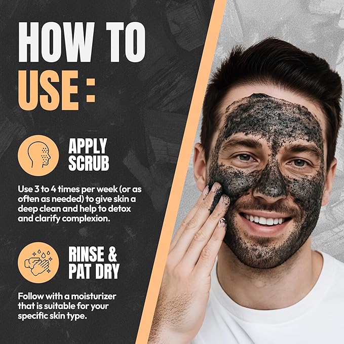 Men’s Charcoal Exfoliating Face Scrub – Gritty Facial Cleanser With Pumice & Sugar - For Blackheads, Oil Control, Acne, Rough Skin, Clogged Pores & Post-Shave Bumps
