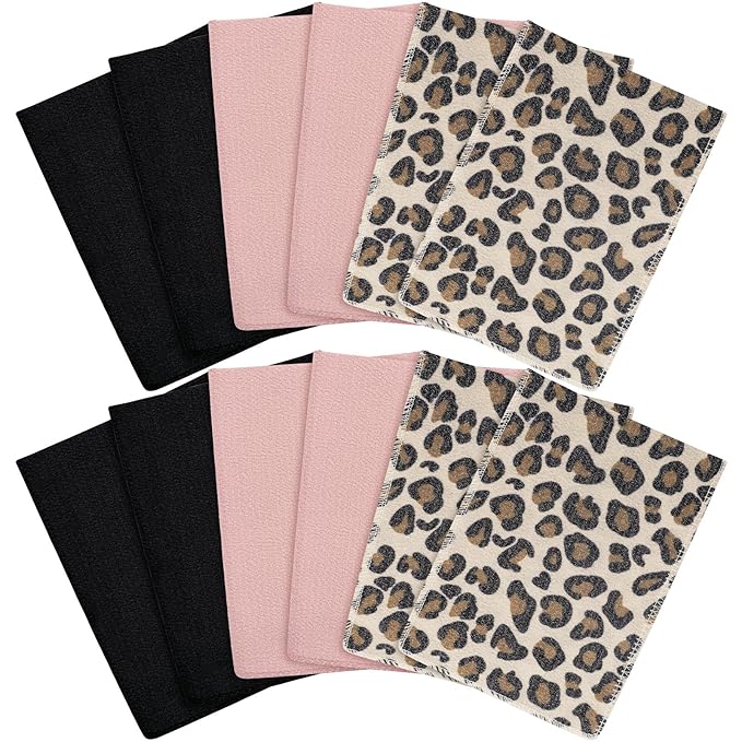 Tatuo 12 Pieces Korean Exfoliating Mitt Glove Italy Towel Skin Body Scrubber Exfoliating Scrubber for Remove Dead Skin Wash Cloth Korean (Small,Pink, Black, Print Leopard)