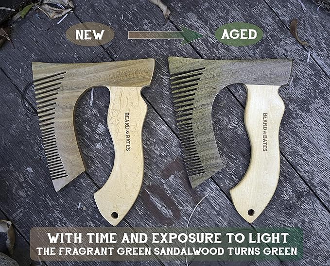 THE BEARDED AXE BEARD COMB | Original | Green Sandalwood/Boxwood | Artisan Crafted & Handmade