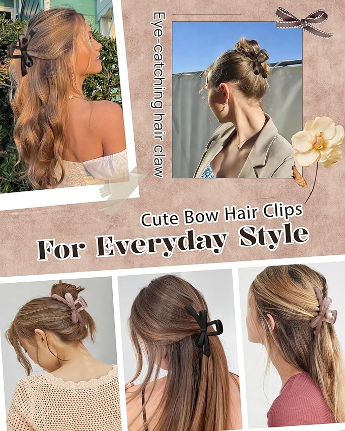 Mesovor 4 Pack Cute Bow Claw Clips, Nonslip 4.92" Large Matte Strong Hold Bows Hair Clips for Thin and Thick Hair | Chic Hairclips for Holidays or Everyday Hairstyle (Leopard Matte)