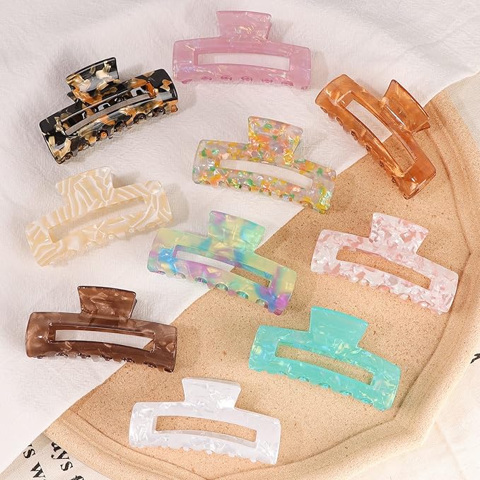 Magicsky 10 Pcs Hair Claw Clips for Women, Marble Tortoise Acrylic Large Clip Thick Thin Hair, Cute Butterfly Barrettes Pins, Aesthetic Styling Accessories Girls,Brown Opal Pink