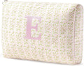 HBselect Initial Quilted Makeup Bag, Pink Cosmetic Travel Toiletry Bag, Flowers Coquette Zipper Make Up Pouch Organizer Teen Girl Gift Trendy Stuff E