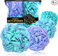 Loofah Sponge 70g, 6.3 Inch Large Exfoliating Bath Sponge, Soft Durable PE Mesh with Reinforced Knotting, Rich Lather Bath Scrubber for Body, for Travel or as a Holiday Gift (4Pack, Green-Blue)