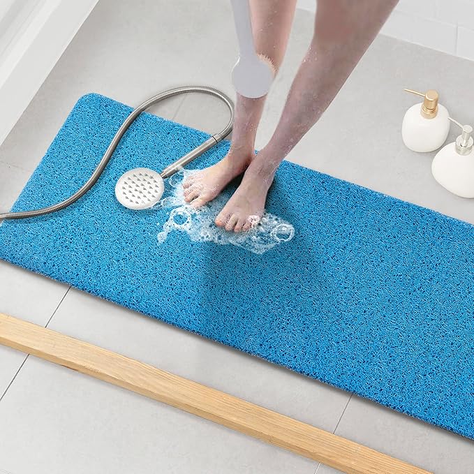 Asvin Soft Textured Bath, Shower, Tub Mat, 47x16 Inch, Phthalate Free, Non Slip Comfort Bathtub Mats with Drain, PVC Loofah Bathroom Mats for Wet Areas, Quick Drying