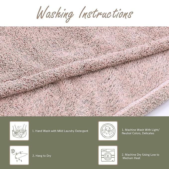 myHomeBody Hair Towel Wrap, Luxury Quick Drying Turban, Ultra Soft Absorbent Charcoal Fiber Cap, with Coconut Shell Button - Pink