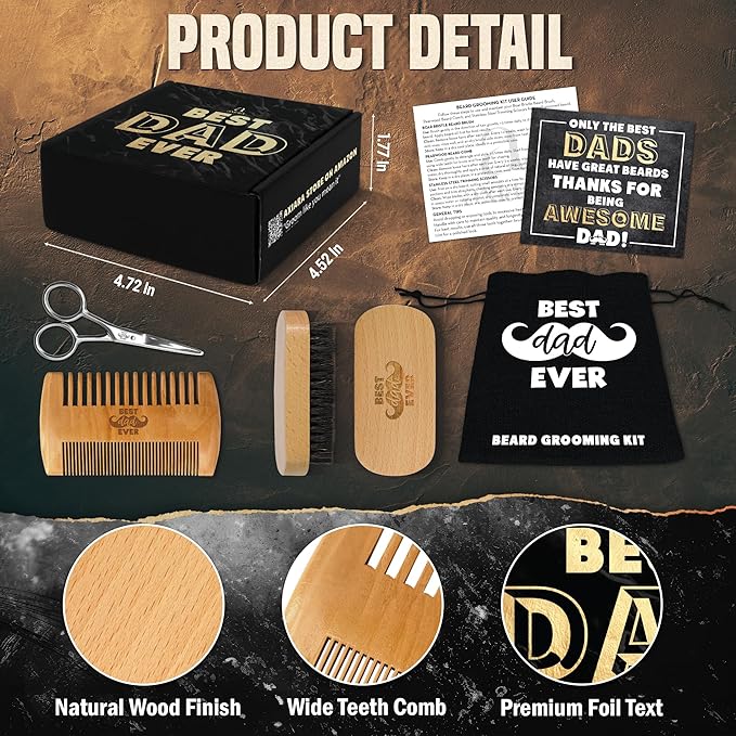 Christmas Dad Gifts from Daughter Son - Beard Kit for Men Grooming and Care with Brush, Comb, Scissors & Storage Bag - Best Dad Ever Gifts for Dads Father Stepdad, Beard Growth Kit for Men