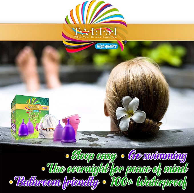 Talisi Reusable Menstrual Cup (Small & Large) Set of 2 with Foldable Silicone Sterilizer, Copa Menstruelle, Soft Period Cup, Heavy & Light Flow, Feminine Hygiene, Tampons, Pads & Disc Alternative