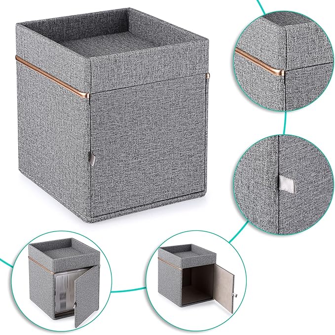 Sumnacon Tissue Box Cover Square Linen Tissue Box, Cube Tissue Box Holder with Top Tray, Stylish Tissue Cover for Bathroom Toilet Living Room Bedroom Table Desk Home Office Car Bar, Grey