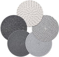 7 Inch Trivets for Hot Dishes, Pots and Pans, 5 Heat Resistant Pot Holders for Kitchen, Home Essentials, Hot Pads for Countertop and Table, Farmhouse Decor Vase Mats, Gray