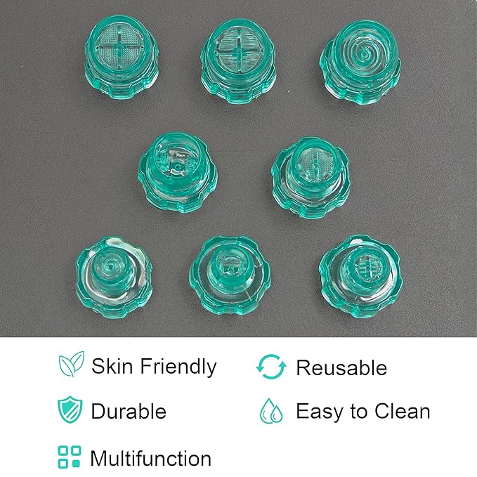 Elitzia 8pcs Professional Vortex Skincare Tip Set Multi-Shape Exfoliating Skin Cleaning Heads for Dermabrasion Machines (Cyan)