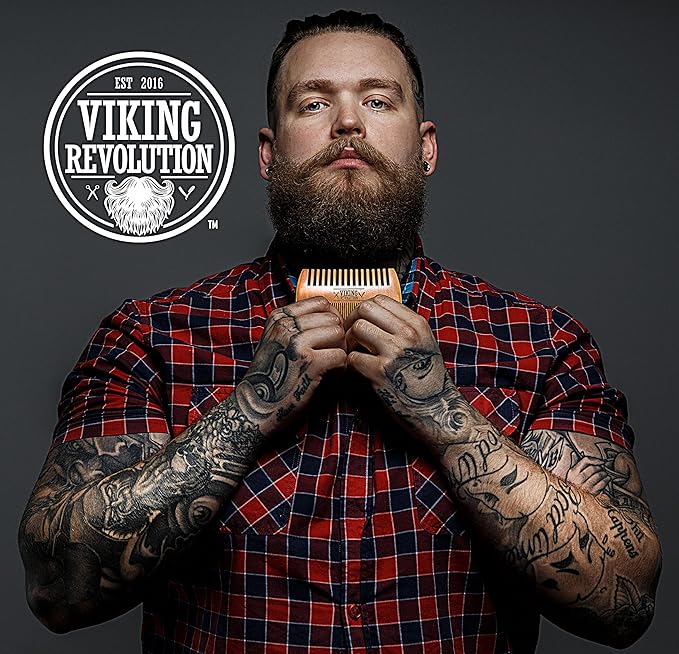 Wooden Beard Comb & Case, Dual Action Fine & Coarse Teeth, Perfect for use with Balms and Oils, Top Pocket Comb for Beards & Mustaches by Viking Revolution
