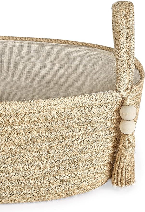 Mkono Small Storage Basket for Toilet Tank Top Boho Bathroom Decor Woven Rope Toilet Paper Tray Organizer for Shelf Bedroom Living Room, Jute, 1 Pack, 15.7" L x 6" W