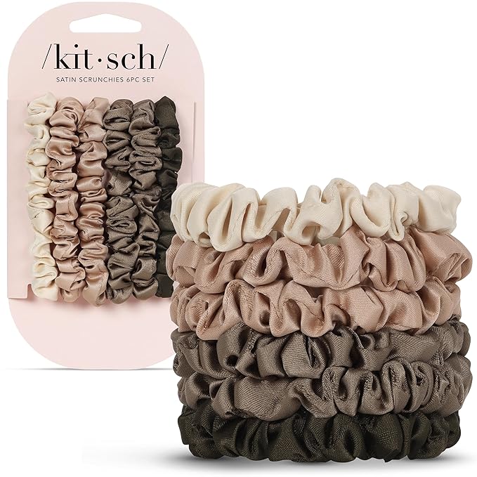 Kitsch Ultra-Petite Satin Scrunchies for Women - No Crease, Frizz-Free Sleep | Softer Than Silk Scrunchies Gentle On Hair Scrunchies for All Hair Types | Stylish Hair Accessories - Eucalyptus, 6pcs