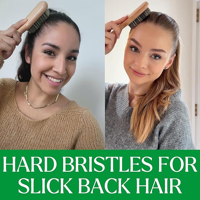 GranNaturals Hard Bristle Slick Back Hair Brush for Men & Women with Thick Curly Hair - Stiff Nylon Small Hairbrush for Smoothing, Waves, Beard, Fades, Locs, Dreads