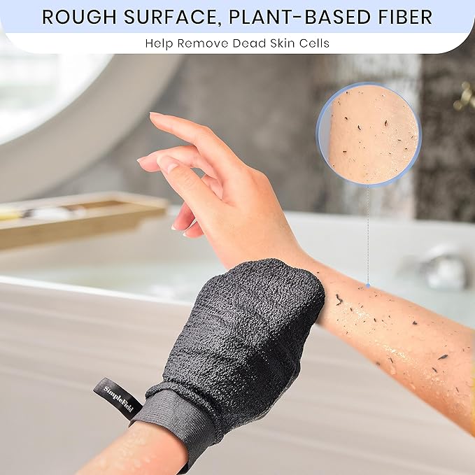 Korean Exfoliating Mitt for Remove Dead Skin. 2 Pack 100% Viscose Kessa Deep Exfoliating Gloves for Body Scrub, Keratosis Pilaris and Self Tanning Removal. Easily Smooth Skin Surface.