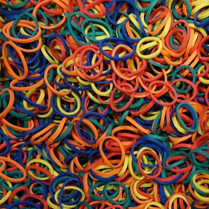 Amelia Beauty 500 Count Small Rubber Bands for Hair – ½" Rainbow Mix - Made in USA - Recloseable Container - Mini Hair Elastics for Braids, Ponytails, Cornrows & Twists – Strong Hold Ponytail Holders