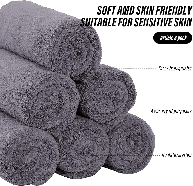 MOONQUEEN 12 Pack Premium Hand Towels - Quick Drying - Microfiber Coral Velvet Highly Absorbent Towels - Multipurpose Use as Hotel, Bathroom, Shower, Spa, Hand Towel 16 x 28 inches (Gray)