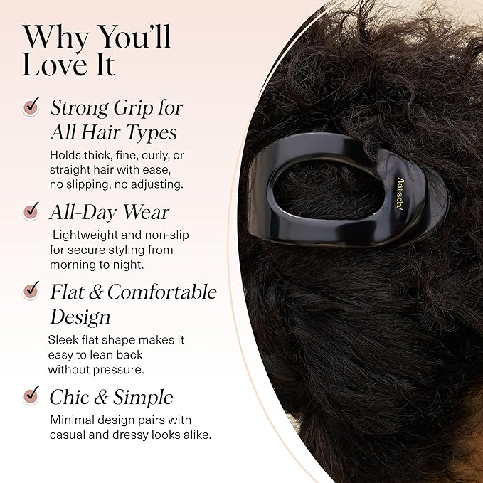 Kitsch Large Flat Claw Clips for Women - Stylish Flat Hair Clips, Strong Hold for Thick & Fine Hair | Non-Slip for Secure, Comfortable All-Day Wear | Ideal Gifts for Women - Black