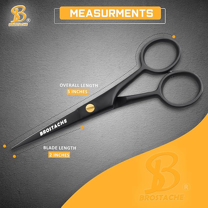5” Professional Beard and Mustache Scissors, German Steel Beard Scissors Come with Mustache Comb, Beard Comb and Carrying Pouch. Grooming Scissor for All Facial Hair Scissors (Black)