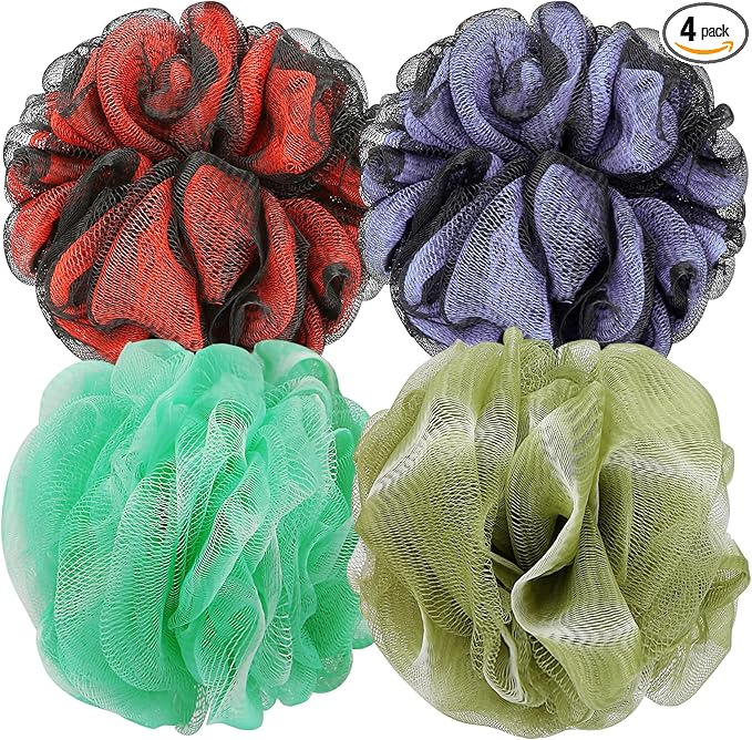 Bath Shower Loofah Sponge 60g Bath Mesh Pouf Shower Ball Body Scrubber Exfoliating Bath Sponge for Women and Men, Set of 4