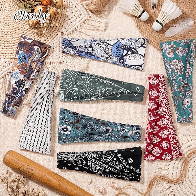 obeoby 8 Pack Headbands for Women, Boho Style Headbands Valentine Day Outfit Accessories for Women Non Slip Fashion Wide Hairband