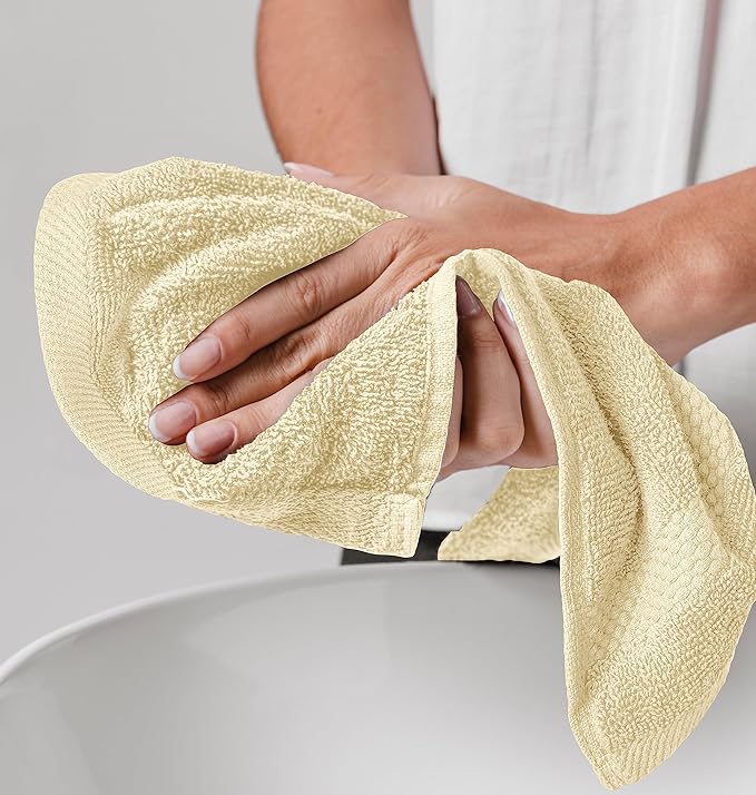 White Classic Luxury Cotton Washcloths 13x13 Inch - 650 GSM Turkish Cotton | Hotel, Spa, Bathroom Face Towel | 12 Pack, Beige