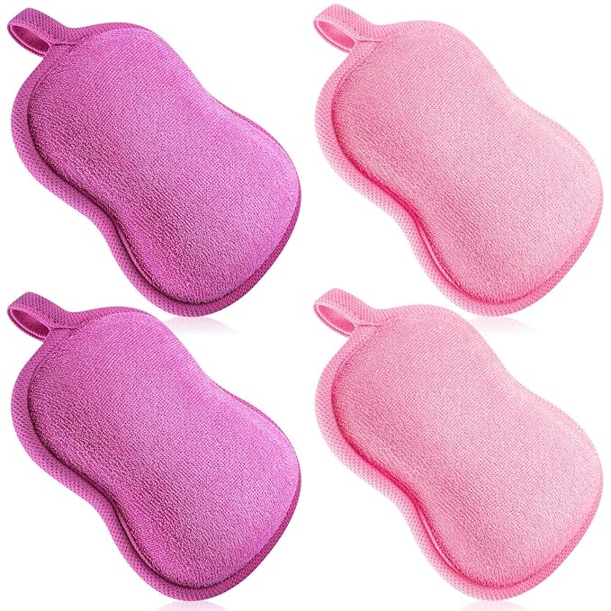 Tatuo 4 Pieces Baby Bath Sponge Cotton Baby Sponge Toddler Soft and Absorbent Loofah for Kids Babies Men Women (Red, Purple)