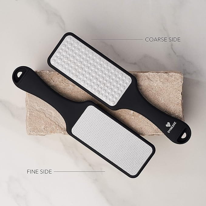 DYNESSE Foot File. Best Premium Pedicure Foot Rasp and Callus Remover. 3-in-1 Tool. Removes Hard Skin. No Risk of Injury. Stainless Steel. Ergonomic Handle. Washable. Works on Both Wet and Dry Feet.