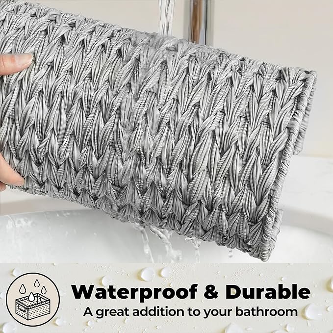 GRANNY SAYS Toilet Paper Storage with Lid, Toilet Paper Holder Stand with Storage, Woven Basket for 3 Mega Rolls, Decorative Tissue Holder for Bathroom, Gray