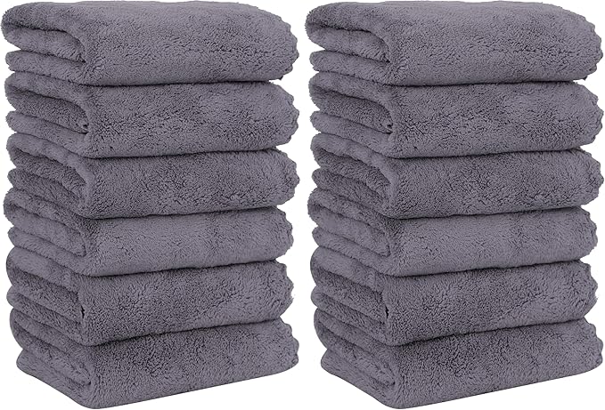 MOONQUEEN 12 Pack Premium Hand Towels - Quick Drying - Microfiber Coral Velvet Highly Absorbent Towels - Multipurpose Use as Hotel, Bathroom, Shower, Spa, Hand Towel 16 x 28 inches (Gray)
