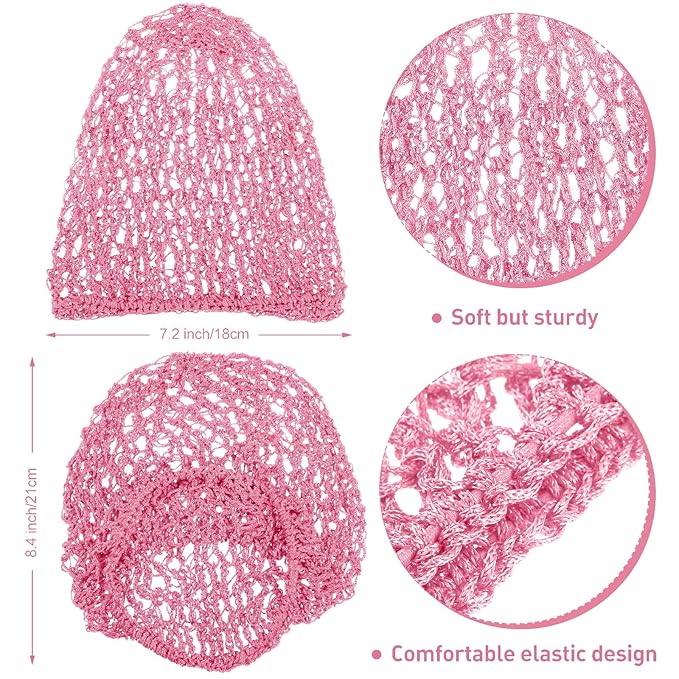 Waydress 2 Pieces Mesh Hair Net Rayon Knit Snood Women Crocheted Sleep Cap (Pink)