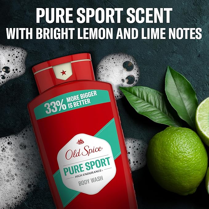 Old Spice Refreshing Body Wash for Men, High Endurance, 3X Defense, 24/7 Shower Fresh with Long Lasting Scent, Pure Sport Scent, 24 oz (Pack of 2)