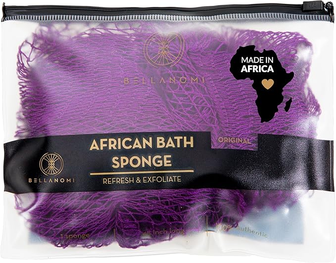 Bellanomi African Exfoliating Net Sponge, Authentic, Ethically sourced from Nigeria, 45 inches Long, Back Scrubber for Daily use (Indigo)