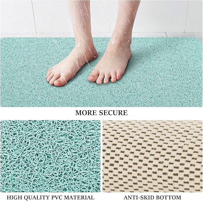 LuxStep Shower Mat Bathtub Mat,24x36 inch, Non-Slip Bath Mat with Drain, Quick Drying PVC Loofah Bathmat for Tub,Shower,Bathroom,Green