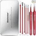 Shevelestar 7PCS Blackhead Remover Comedone Extractor, Curved Blackhead Tweezers Kit, Professional Stainless Pimple Acne Blemish Removal Tools Kit