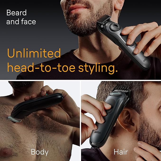 Braun All-in-One Style Kit Series 5 5470, 9-in-1 Trimmer for Men w/Beard Trimmer, Body Trimmer for Manscaping, Gillette Fusion5 ProGlide Razor, 40 Length Settings, Rechargeable Battery, Cordless