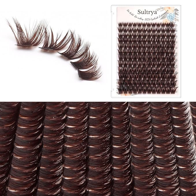 Brown Lash Clusters 144PCS Natural Fluffy Thick Eyelash Clusters, C Curl Volume Cluster Lashes, False Eyelashes, Beginner Friendly, DIY Eyelash Extensions for Natural Look (8-16mm, Brown)