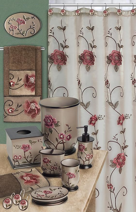 Zahari Home Larrisa Floral Bathroom Rug Luxury Bath Rug Washable Contemporary Decor Beautiful Shower Mat Unique Design Stylish Non Slip Shower Mat Flower Bath Rug Bath Shower Tub Decor