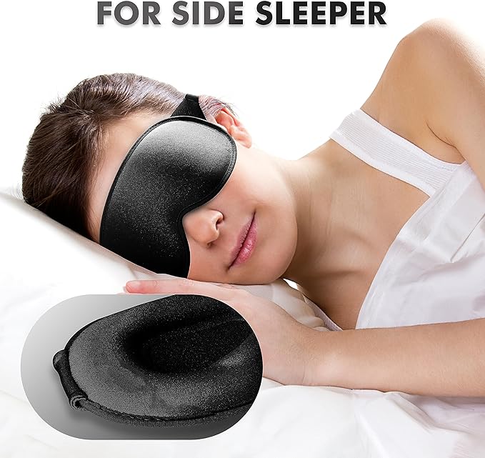 Sleep Eye Mask for Side Sleeper, Lash Extensions 3D Contoured Cup Sleeping Mask for Men Women, Travel Blackout Night Blindfold Eye Shade Cover with Adjustable Strap (Black-Side Sleeper)