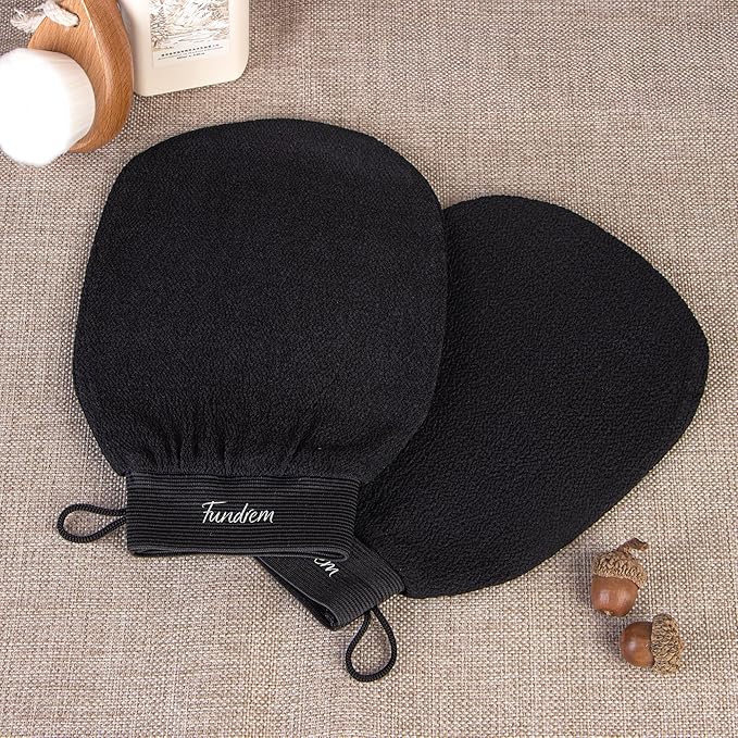 Exfoliating Gloves 2 Pcs, Korean Exfoliating Mitts, Body Scrub for Dead Skin Remover, Exfoliating Body Scrubber for Bath Shower, Body Exfoliator Scrubber, Moroccan Exfoliate Glove, Women Men (Black)