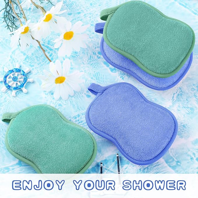 Tatuo 4 Pieces Baby Bath Sponge Cotton Baby Sponge Toddler Soft and Absorbent Loofah for Kids Babies Men Women(Green, Blue)