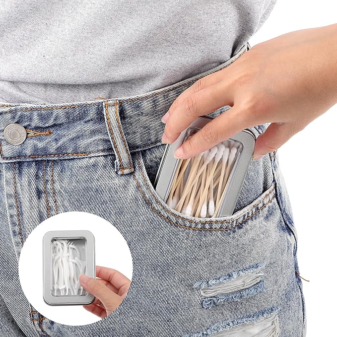 4Pcs Cotton Swab Holder for Travel, Portable Floss Picks Case with Dustproof Lid Refillable Floss Pick Dispenser Travel Flosses Picks Case with Dustproof Lid for Cotton Swabs Hair Ties (Silver)