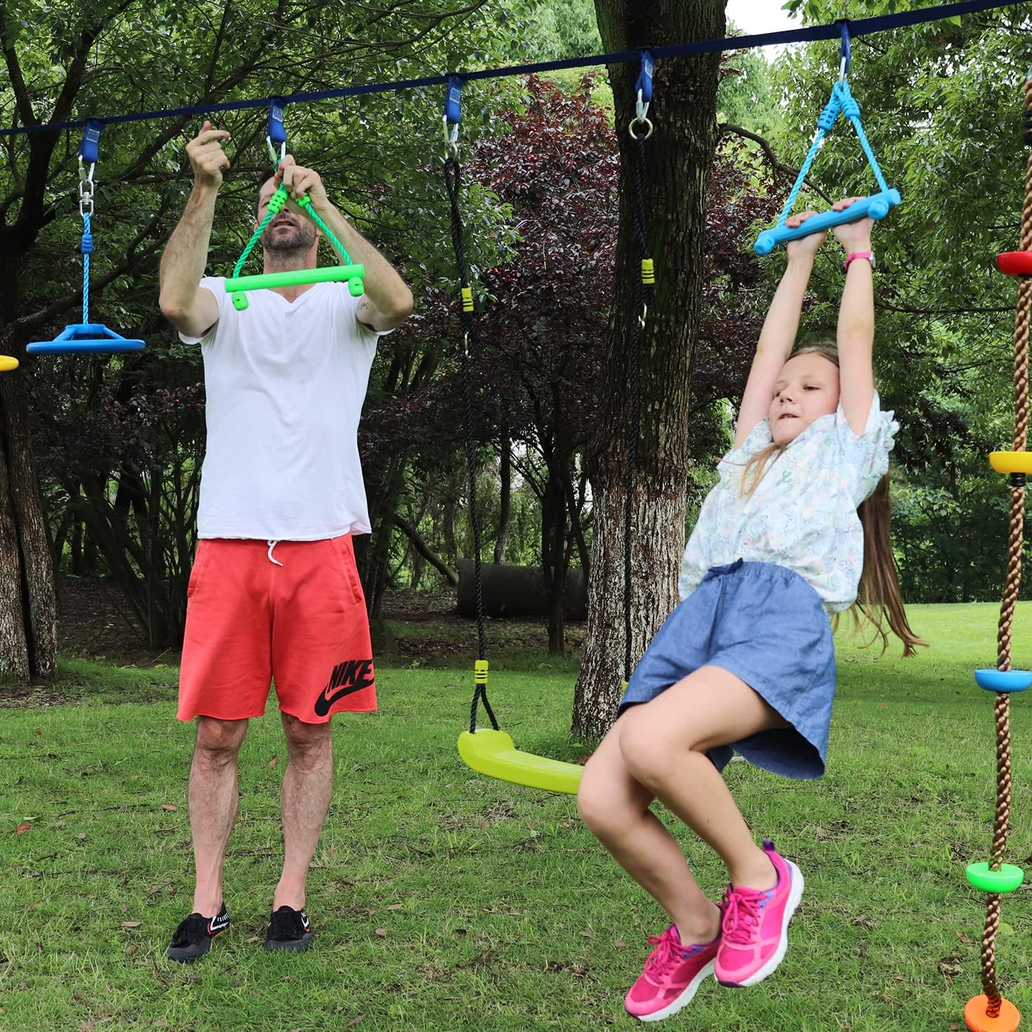 Rainbow Craft 3-Pack Kids Ninja Monkey Bars - Trapeze Swing Bars for Ninja Obstacle Course Attachments - 3pc of Blue, Red & Green Color