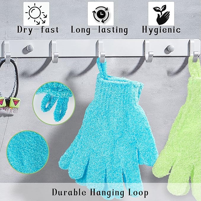 Bath Gloves,16 Pcs Exfoliating Bath Gloves,Body Scrub Gloves with Hanging Loop for Beauty Spa Massage Skin Shower Body Scrubber-8 Colors