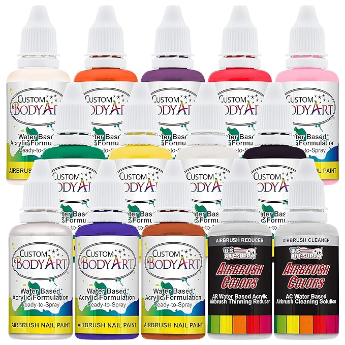 Custom Body Art 14-Bottle 12 Color Basic Nail Paint Set